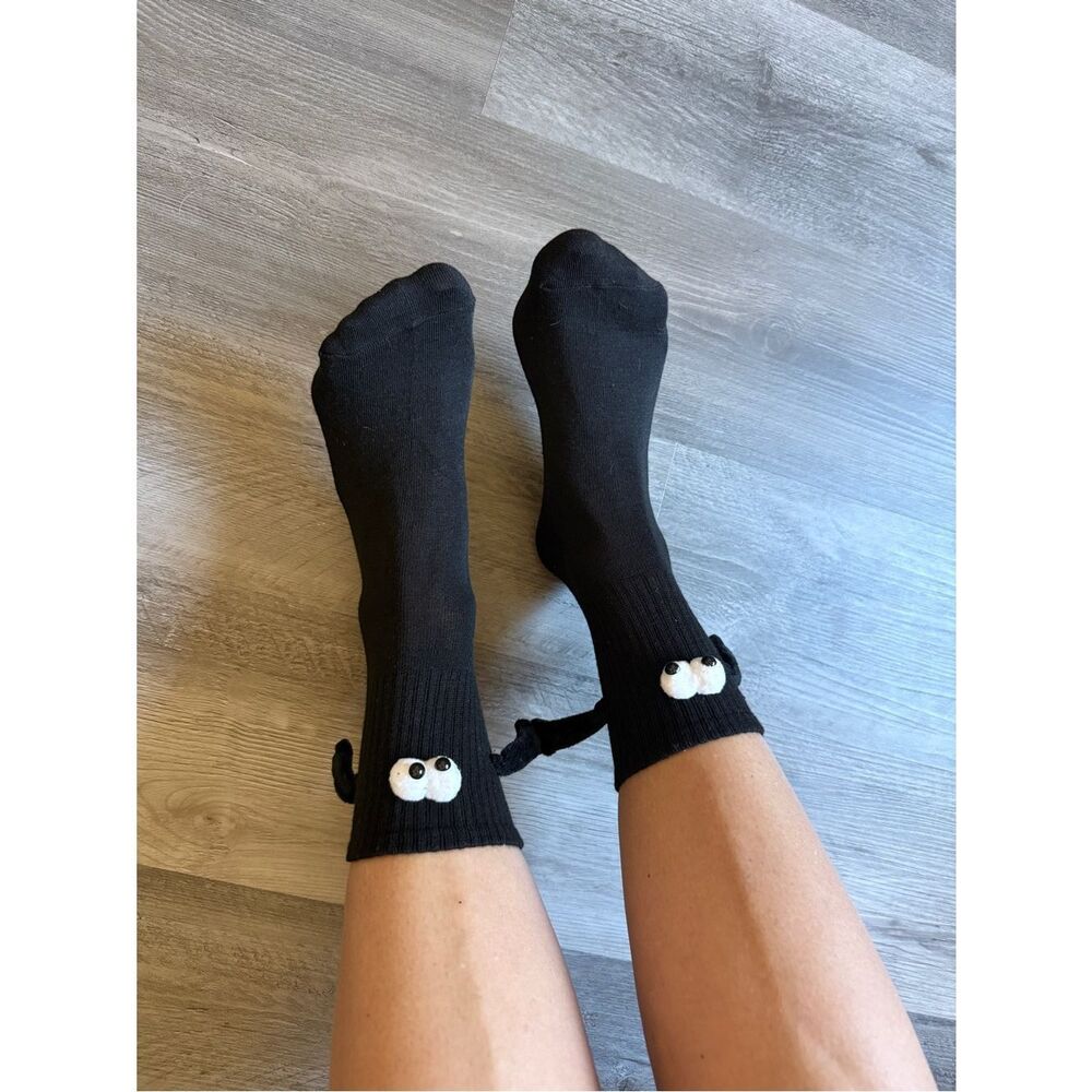 Black Over Ankle Socks Googly Eyes Magnetic Hands Excellent Condition
